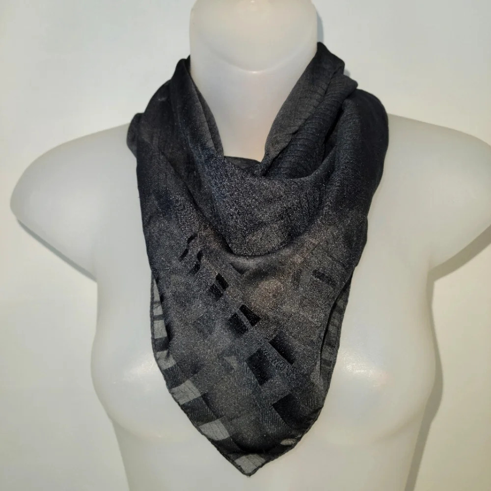 Black Monique Marrin chiffon scarf black stripes on edges Small square